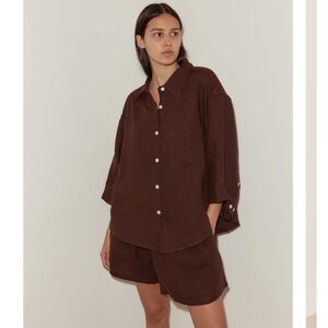 Deiji Studio’s Linen Set- Burgundy, Size XL